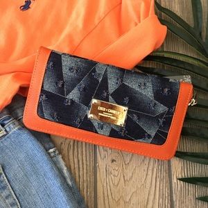 NEW Wallet w/Strap Chambray Denim Orange Vegan